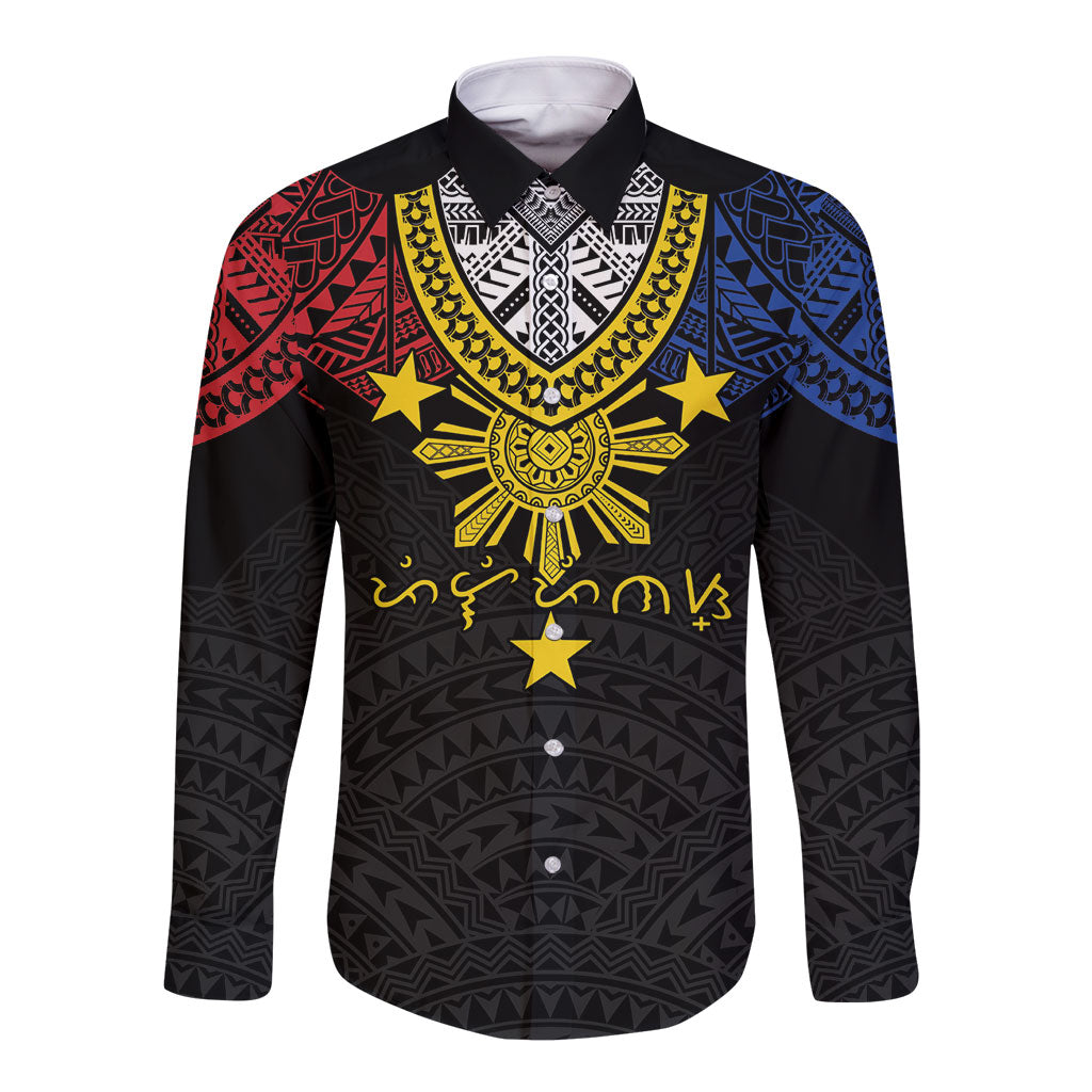 Philippines Heritage Baybayin Mix Polynesian Long Sleeve Button Shirt