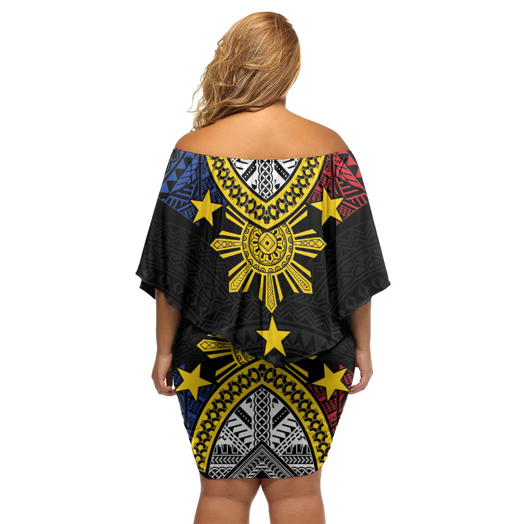 Philippines Heritage Baybayin Mix Polynesian Off Shoulder Short Dress LT7 - Polynesian Pride