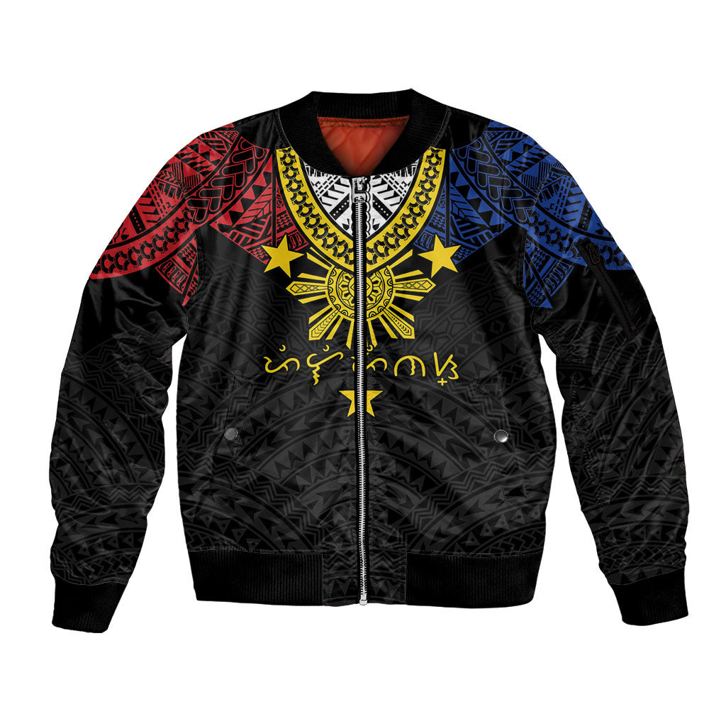 Philippines Heritage Baybayin Mix Polynesian Sleeve Zip Bomber Jacket