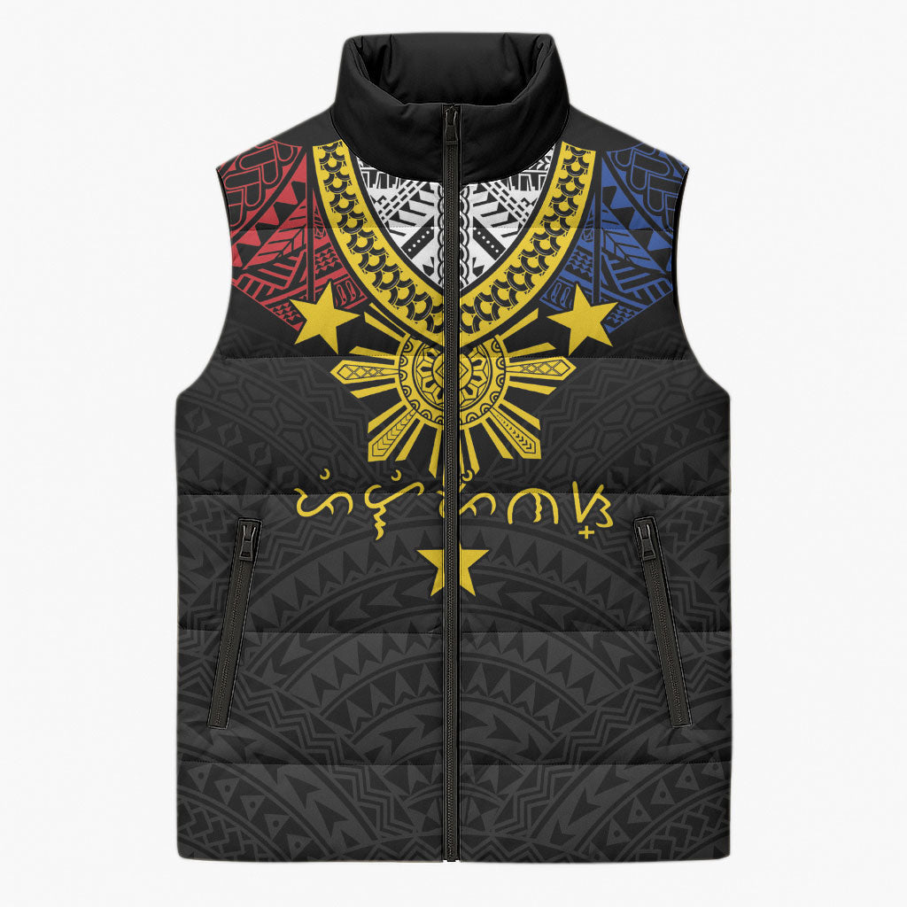 Philippines Heritage Baybayin Mix Polynesian Sleeveless Puffer Jacket
