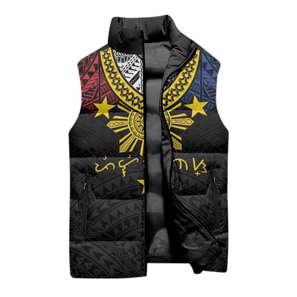Philippines Heritage Baybayin Mix Polynesian Sleeveless Puffer Jacket