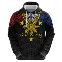 Philippines Heritage Baybayin Mix Polynesian Zip Hoodie LT7 - Polynesian Pride