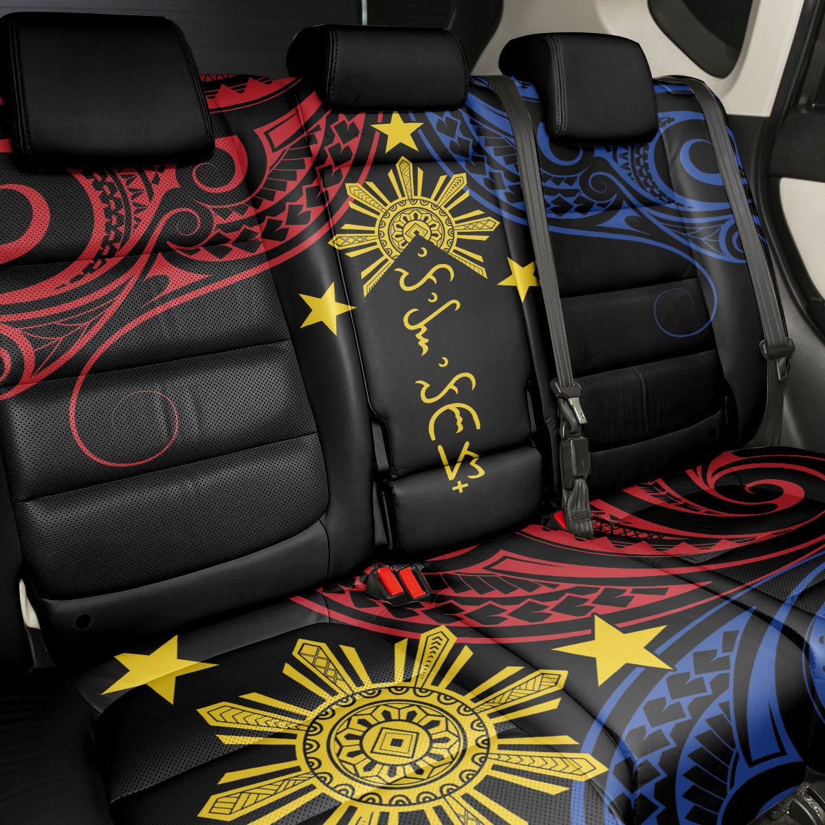 Philippines Heritage Back Car Seat Cover Baybayin Philipinas Sun