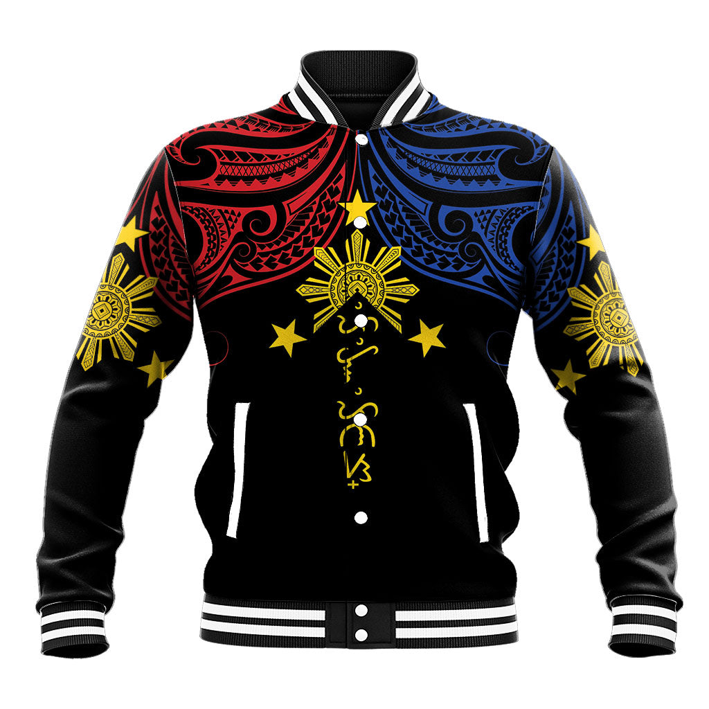 Philippines Heritage Personalized Baseball Jacket Baybayin Philipinas Sun