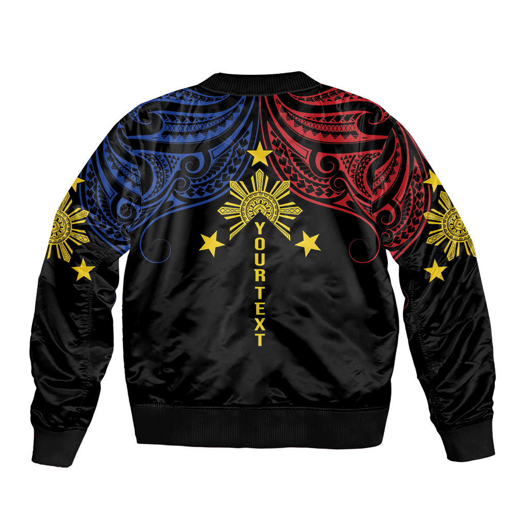 Philippines Heritage Personalized Bomber Jacket Baybayin Philipinas Sun