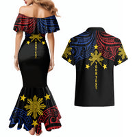 Philippines Heritage Personalized Couples Matching Mermaid Dress and Hawaiian Shirt Baybayin Philipinas Sun LT7 - Polynesian Pride