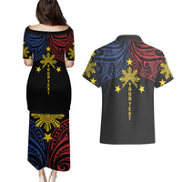Philippines Heritage Personalized Couples Matching Puletasi and Hawaiian Shirt Baybayin Philipinas Sun