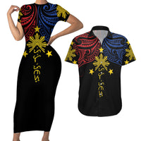 Philippines Heritage Personalized Couples Matching Short Sleeve Bodycon Dress and Hawaiian Shirt Baybayin Philipinas Sun