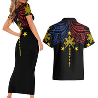 Philippines Heritage Personalized Couples Matching Short Sleeve Bodycon Dress and Hawaiian Shirt Baybayin Philipinas Sun