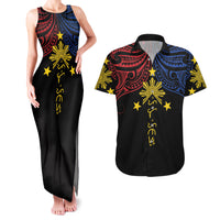 Philippines Heritage Personalized Couples Matching Tank Maxi Dress and Hawaiian Shirt Baybayin Philipinas Sun LT7 Black - Polynesian Pride