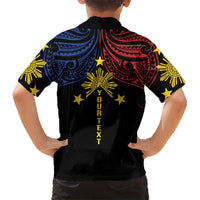 Philippines Heritage Personalized Family Matching Off Shoulder Short Dress and Hawaiian Shirt Baybayin Philipinas Sun