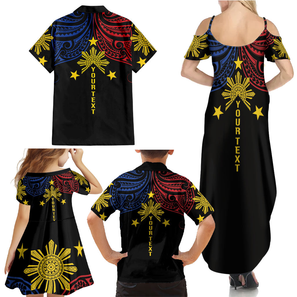 Philippines Heritage Personalized Family Matching Summer Maxi Dress and Hawaiian Shirt Baybayin Philipinas Sun