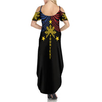 Philippines Heritage Personalized Family Matching Summer Maxi Dress and Hawaiian Shirt Baybayin Philipinas Sun