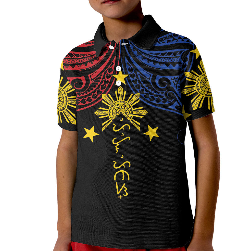 Philippines Heritage Personalized Kid Polo Shirt Baybayin Philipinas Sun