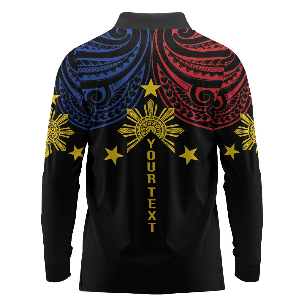 Philippines Heritage Personalized Long Sleeve Polo Shirt Baybayin Philipinas Sun