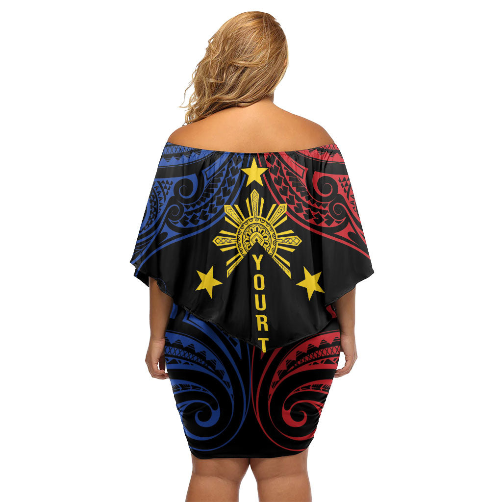 Philippines Heritage Personalized Off Shoulder Short Dress Baybayin Philipinas Sun