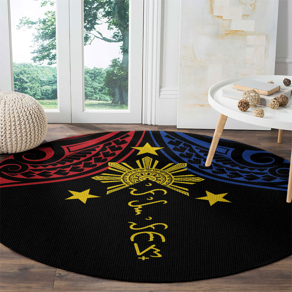 Philippines Heritage Round Carpet Baybayin Philipinas Sun