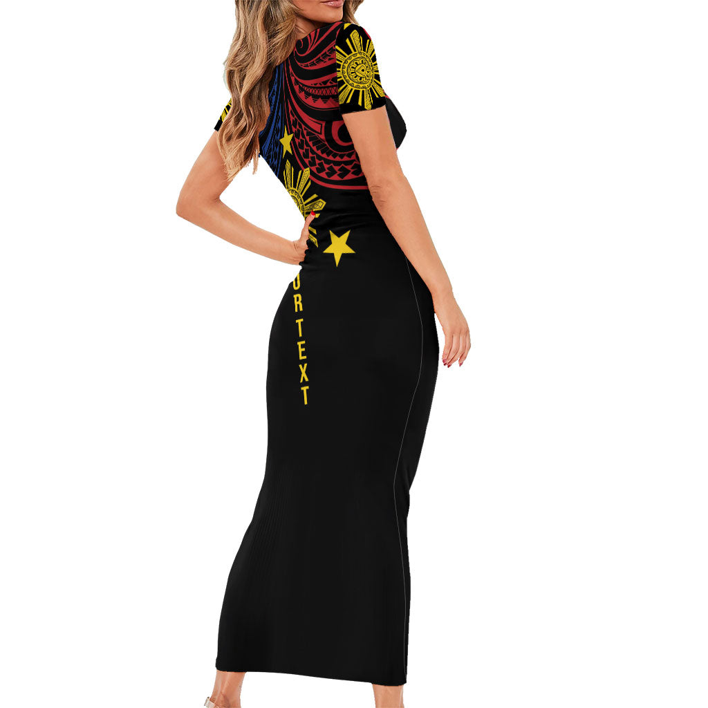 Philippines Heritage Personalized Short Sleeve Bodycon Dress Baybayin Philipinas Sun