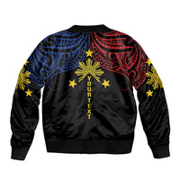 Philippines Heritage Personalized Sleeve Zip Bomber Jacket Baybayin Philipinas Sun