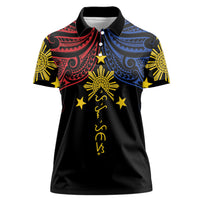 Philippines Heritage Personalized Women Polo Shirt Baybayin Philipinas Sun LT7 Female Black - Polynesian Pride