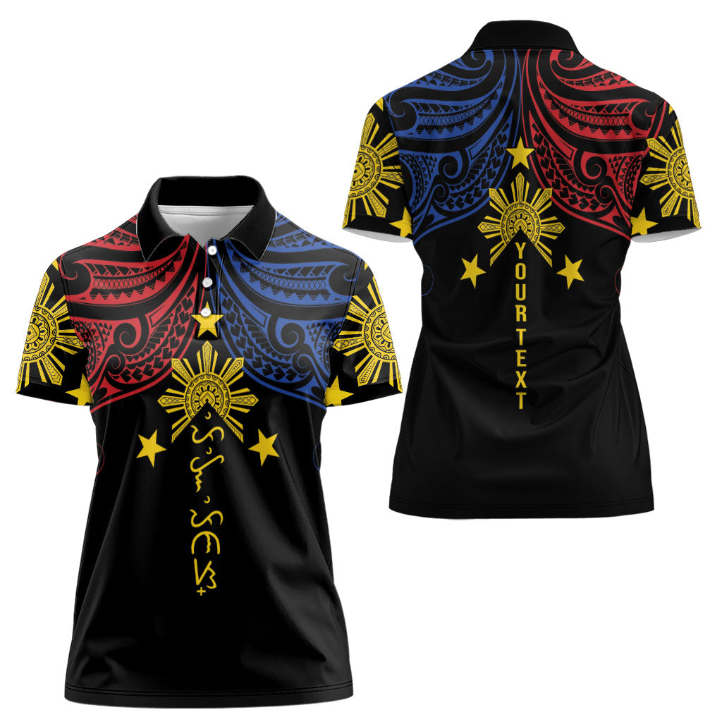 Philippines Heritage Personalized Women Polo Shirt Baybayin Philipinas Sun LT7 - Polynesian Pride