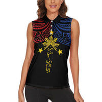 Philippines Heritage Personalized Women Sleeveless Polo Shirt Baybayin Philipinas Sun