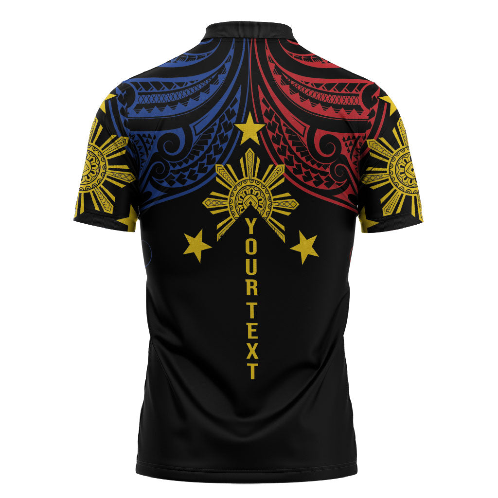 Philippines Heritage Personalized Zipper Polo Shirt Baybayin Philipinas Sun