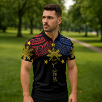 Philippines Heritage Personalized Zipper Polo Shirt Baybayin Philipinas Sun