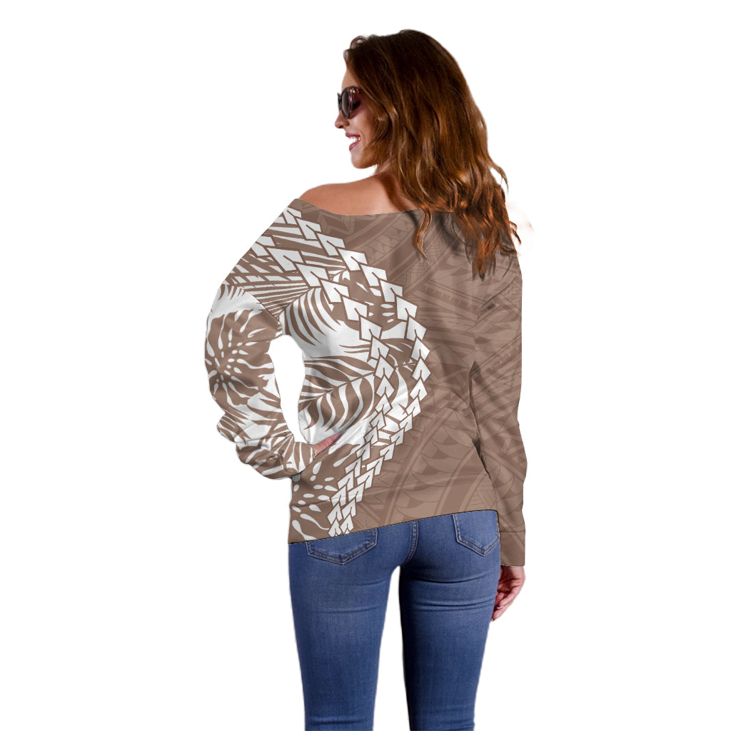 Polynesian Pride Off Shoulder Sweater Polynesia Tribal - Tropical Brown LT7 - Polynesian Pride