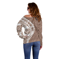 Polynesian Pride Off Shoulder Sweater Polynesia Tribal - Tropical Brown LT7 - Polynesian Pride