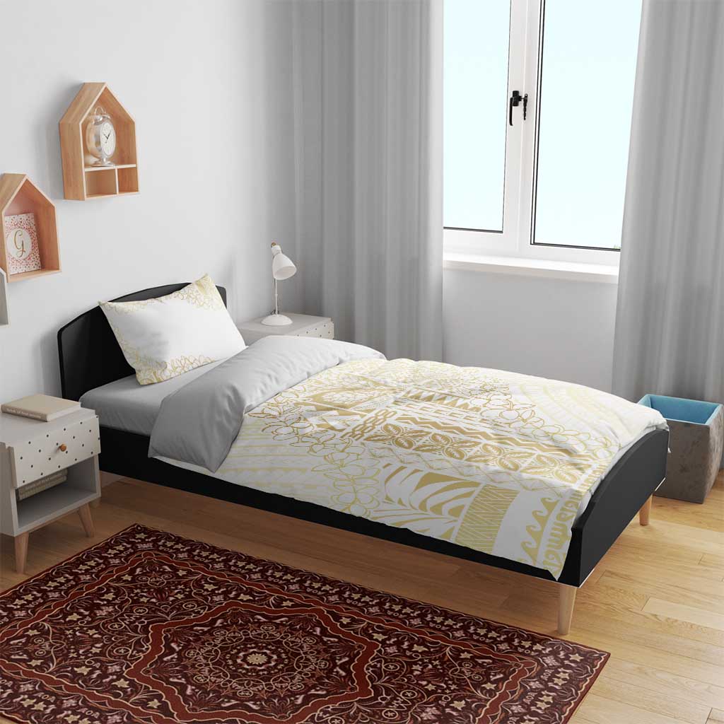 Samoa Lotu Tamaiti Mamanu Siapo Bedding Set Golden Plumeria - Polynesian Pride