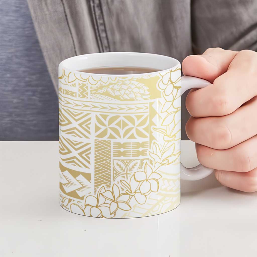 Samoa Lotu Tamaiti Mamanu Siapo Ceramic Mug Golden Plumeria - Polynesian Pride