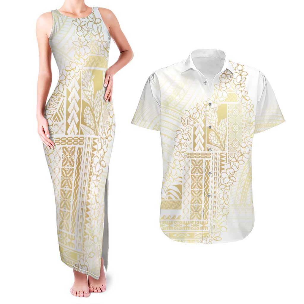 Samoa Lotu Tamaiti Mamanu Siapo Couples Matching Tank Maxi Dress and Hawaiian Shirt Golden Plumeria - Polynesian Pride