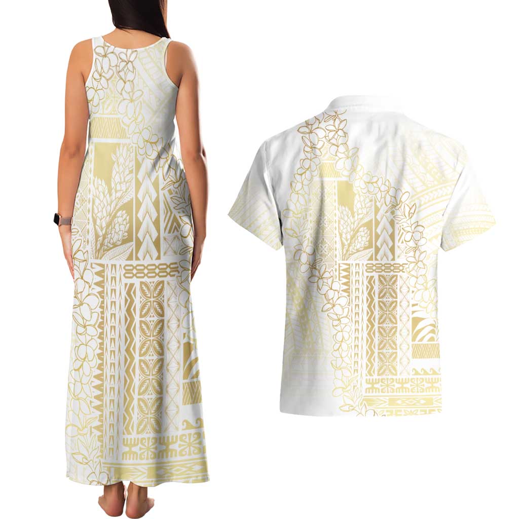 Samoa Lotu Tamaiti Mamanu Siapo Couples Matching Tank Maxi Dress and Hawaiian Shirt Golden Plumeria - Polynesian Pride