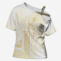 Samoa Lotu Tamaiti Mamanu Siapo Cross Shoulder Shirt Golden Plumeria - Polynesian Pride