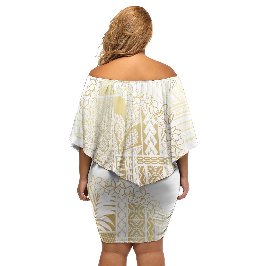 Samoa Lotu Tamaiti Mamanu Siapo Family Matching Off Shoulder Short Dress and Hawaiian Shirt Golden Plumeria - Polynesian Pride