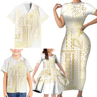 Samoa Lotu Tamaiti Mamanu Siapo Family Matching Short Sleeve Bodycon Dress and Hawaiian Shirt Golden Plumeria - Polynesian Pride