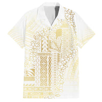 Samoa Lotu Tamaiti Mamanu Siapo Family Matching Short Sleeve Bodycon Dress and Hawaiian Shirt Golden Plumeria - Polynesian Pride