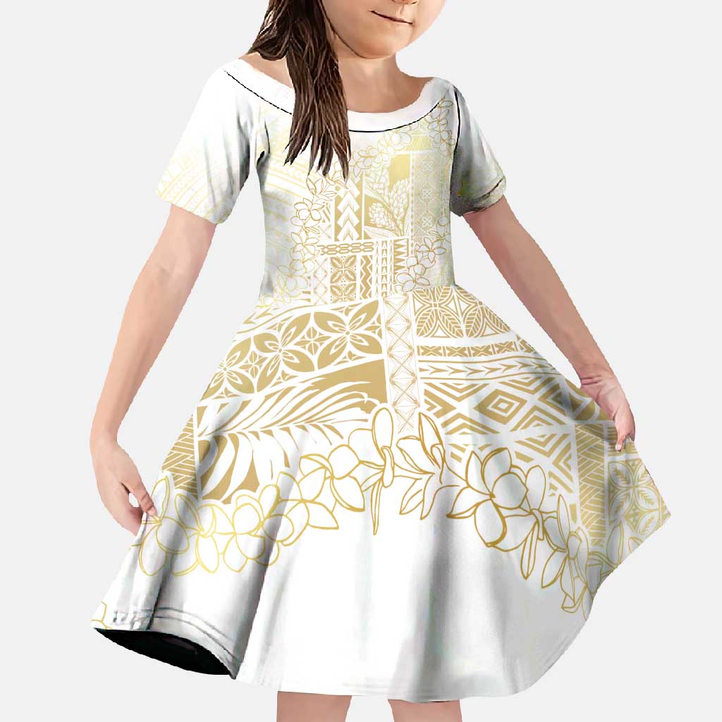 Samoa Lotu Tamaiti Mamanu Siapo Family Matching Summer Maxi Dress and Hawaiian Shirt Golden Plumeria - Polynesian Pride