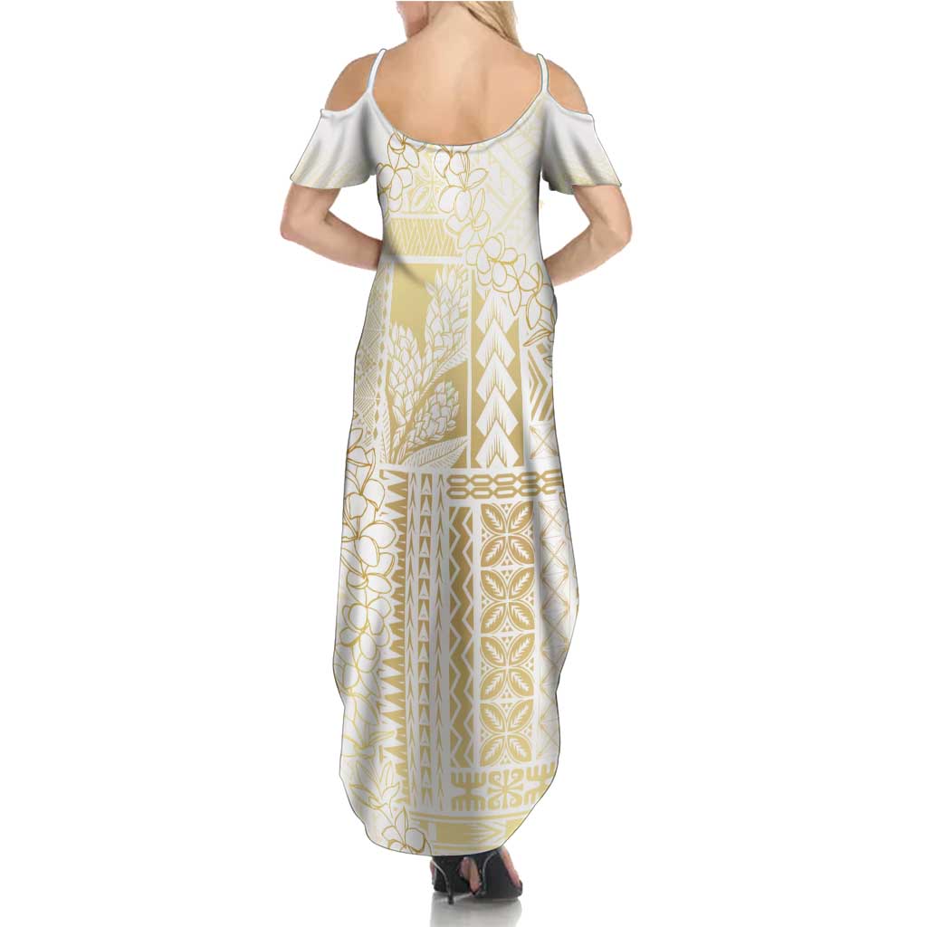 Samoa Lotu Tamaiti Mamanu Siapo Family Matching Summer Maxi Dress and Hawaiian Shirt Golden Plumeria - Polynesian Pride