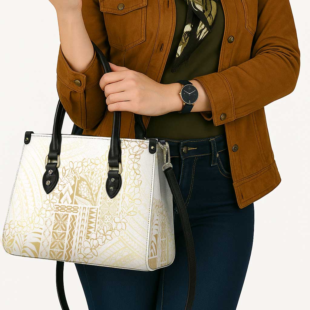 Samoa Lotu Tamaiti Mamanu Siapo Leather Bag Golden Plumeria - Polynesian Pride