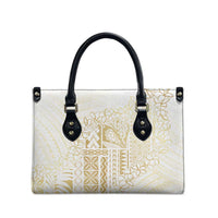 Samoa Lotu Tamaiti Mamanu Siapo Leather Bag Golden Plumeria - Polynesian Pride