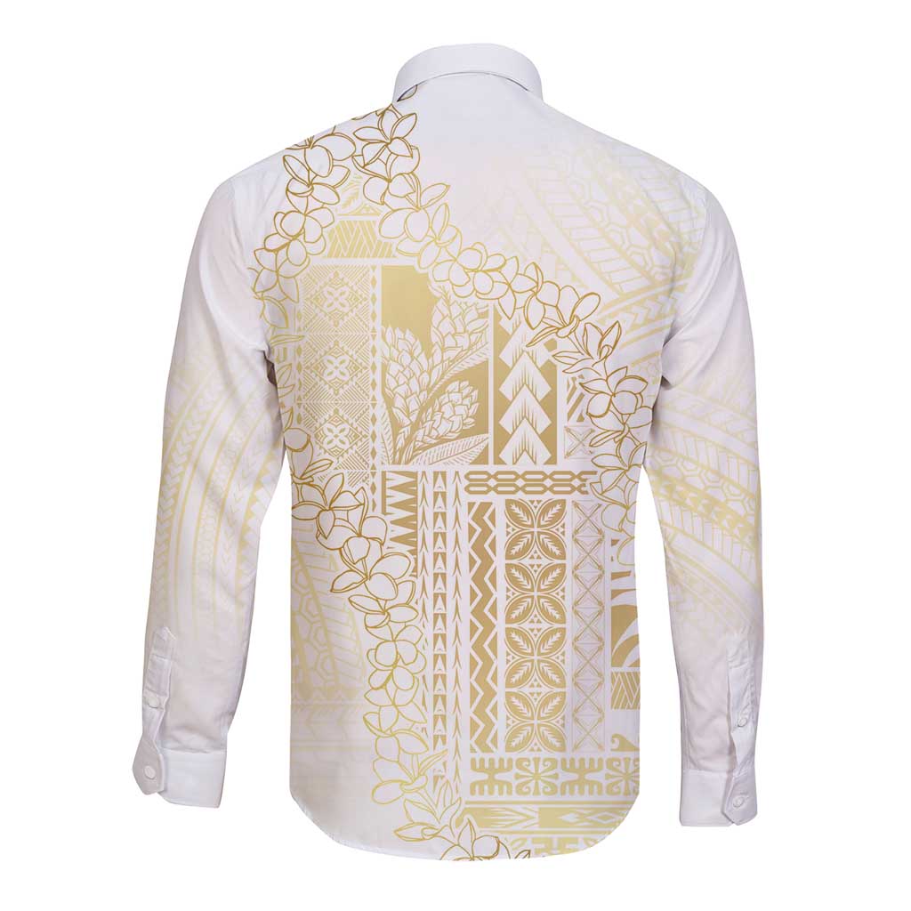 Samoa Lotu Tamaiti Mamanu Siapo Long Sleeve Button Shirt Golden Plumeria - Polynesian Pride