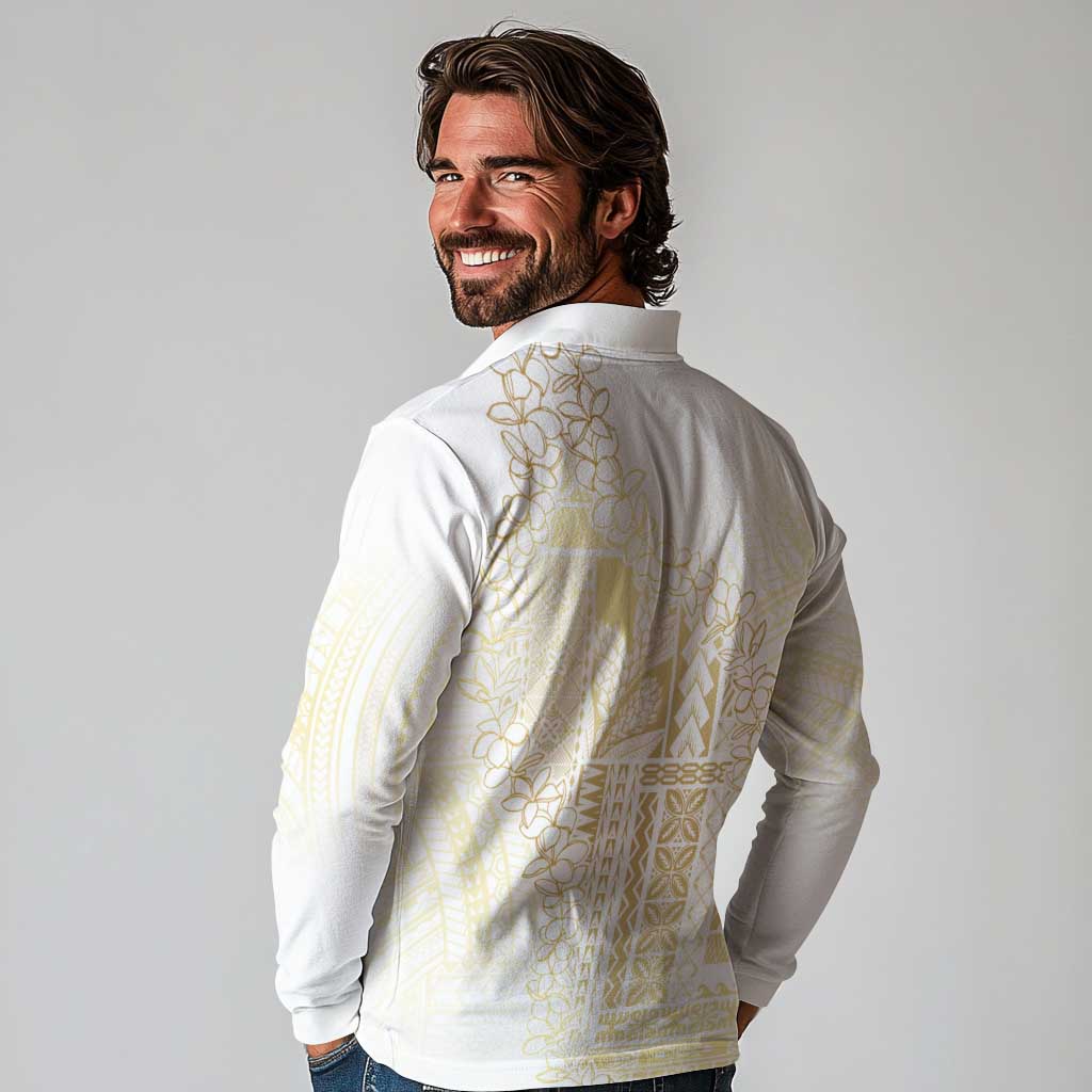 Samoa Lotu Tamaiti Mamanu Siapo Long Sleeve Polo Shirt Golden Plumeria - Polynesian Pride