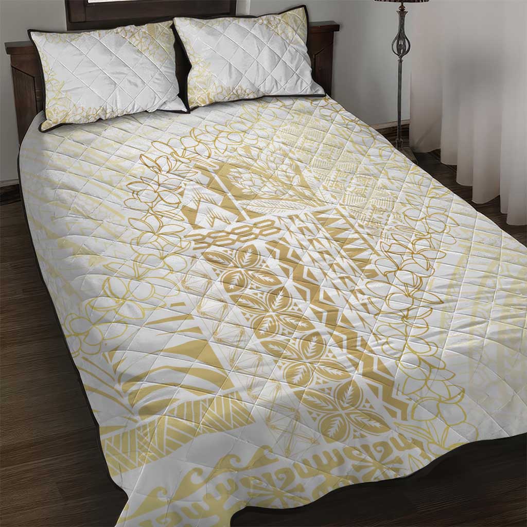 Samoa Lotu Tamaiti Mamanu Siapo Quilt Bed Set Golden Plumeria - Polynesian Pride