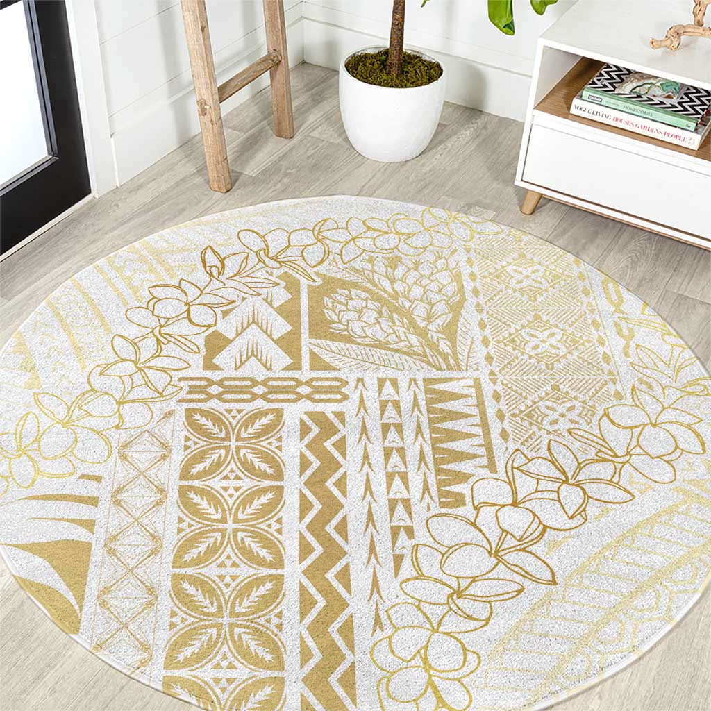 Samoa Lotu Tamaiti Mamanu Siapo Round Carpet Golden Plumeria - Polynesian Pride