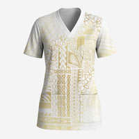 Samoa Lotu Tamaiti Mamanu Siapo Scrub Top Golden Plumeria LT7 Adult Gold - Polynesian Pride