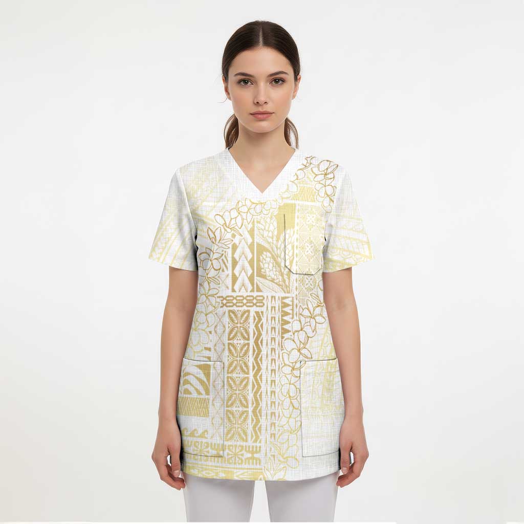 Samoa Lotu Tamaiti Mamanu Siapo Scrub Top Golden Plumeria LT7 - Polynesian Pride