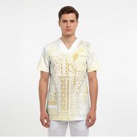 Samoa Lotu Tamaiti Mamanu Siapo Scrub Top Golden Plumeria LT7 - Polynesian Pride