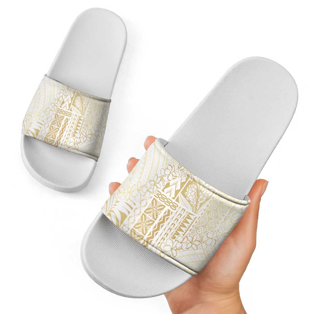 Samoa Lotu Tamaiti Mamanu Siapo Slide Sandals Golden Plumeria - Polynesian Pride
